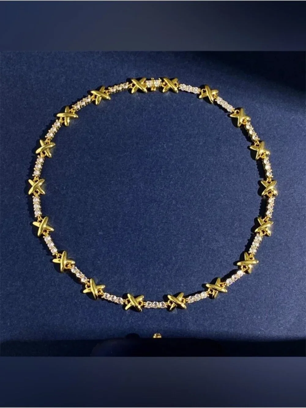 Luxury Gold tone X-Link Crystal Bracelet
